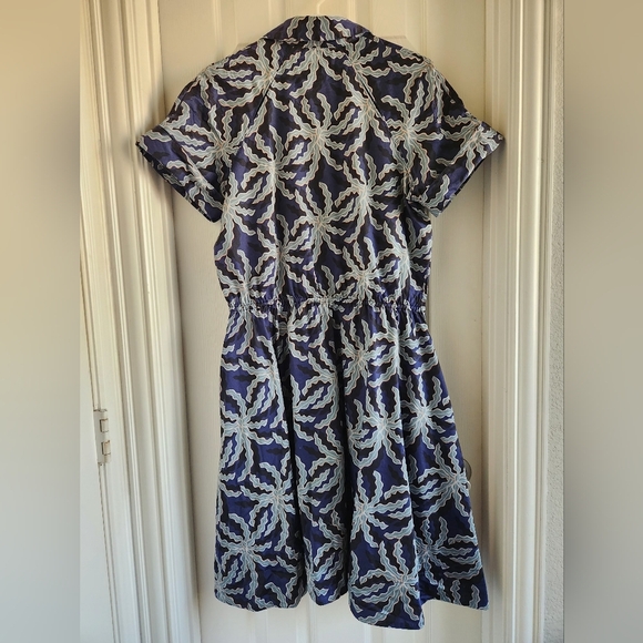 Brooks Brothers by Zac Posen Navy Leaf Print Midi Shirt Dress Size 14P - Picture 10 of 10